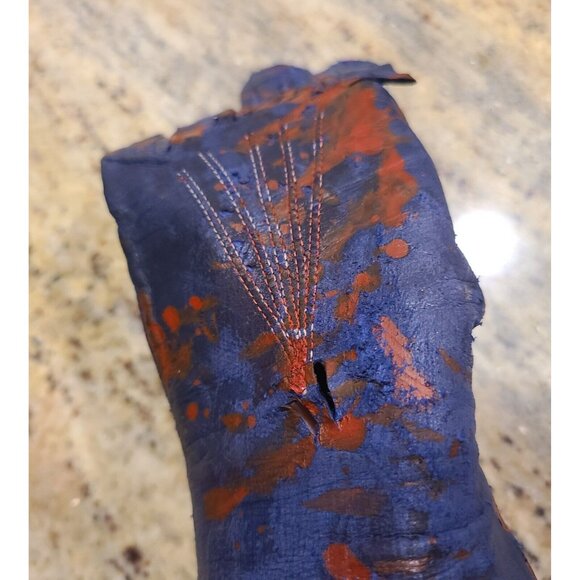 Vintage Size S Blue Leather Long Gloves Slashed Fake Bloody Slashed Zombie War - Picture 11 of 16